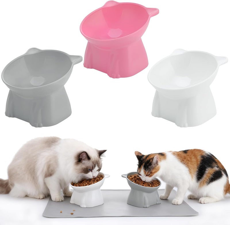 Hoemwarm Elevated Cat Bowls 15° Raised Cat Bowl with Silicone Mat Whisker Friendly Anti Vomiting Cats Elevated Food and Water Bowls for Indoor Cats Kittens, Multicolor - Image 1